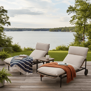 3-Piece Aluminum Rattan Patio Chaise Lounges With Rectangular Table And Light Gray Cushions