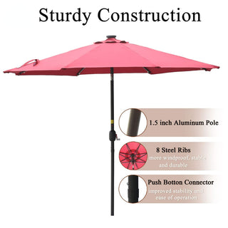 9ft Solar LED Patio Umbrella – Outdoor Market Umbrella with 32 LED Lights, Tilt & Crank