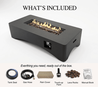 56-Inch Propane Fire Pit Table, 50,000 BTU Concrete Gas Fire Pit for Patio, Backyard & Deck with Lava Rocks & Cover