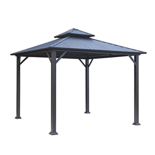 10x10 FT Steel Frame Hardtop Gazebo with Double Roof, Netting & Ceiling Hook for Patio & Backyard