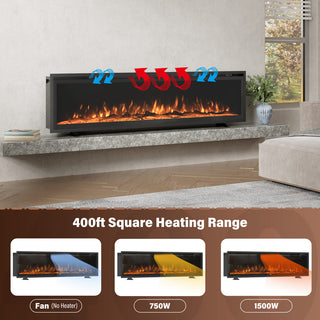 50/60/72-Inch Wall-Mounted & Recessed Electric Fireplace with Overheat Protection, Black