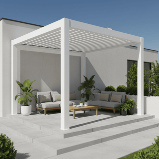 Solar-Powered Aluminum Electric  Louvered Pergola With Ceiling Fan & LED Light