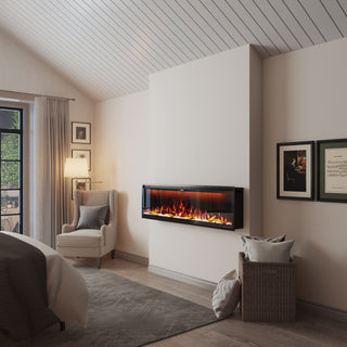 Mounted Electric Fireplace – Black LED, Remote Control, Multiple Sizes (50 in–88 in)