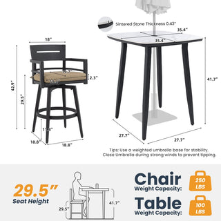 5-Piece Outdoor Patio Swivel Bar Set with Marble-Style Stone Table & Aluminum Swivel Bar Stools