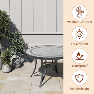 48" Round Cast Aluminum Outdoor Dining Table with Ceramic Tile Top & Umbrella Hole – Classic Patio Table for Garden & Porch