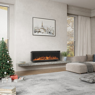 50/60/72-Inch Wall-Mounted & Recessed Electric Fireplace with Overheat Protection, Black