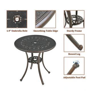 3-Piece Antique Bronze/White Cast Aluminum Outdoor Bistro Set with Round Table & 2 Armless Chairs for Patio, Garden & Balcony