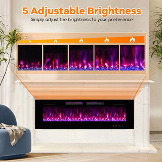 42/60/72 Inch Ultra-Thin Electric Fireplace with Decorative Crystals