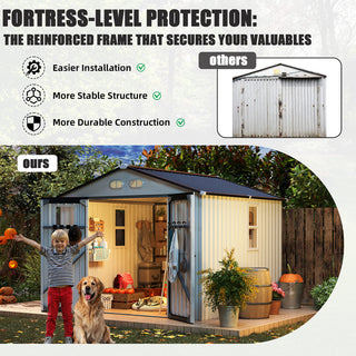 8x8 Ft Outdoor Storage Shed with Protective Coating, 4 Daylight Windows & Lockable Doors, Dual Color Options White/Dark Gray