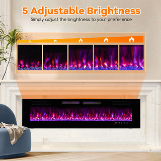 42/60/72 Inch Ultra-Thin Electric Fireplace with Decorative Crystals
