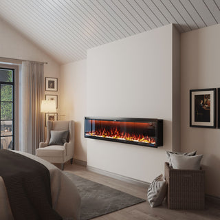 Mounted Electric Fireplace – Black LED, Remote Control, Multiple Sizes (50 in–88 in)