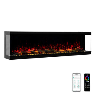 Panoramic 3-Sided Multi-Color LED Flame Wall-Mounted & Recessed Electric Fireplace