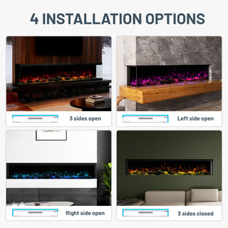 Panoramic 3-Sided Multi-Color LED Flame Wall-Mounted & Recessed Electric Fireplace