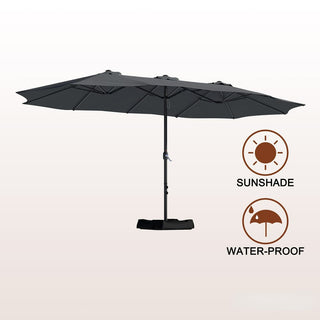 15FT Rectangular Patio Umbrella with Base & Crank Lift – Large Outdoor Market Umbrella for Backyard, Deck & Poolside