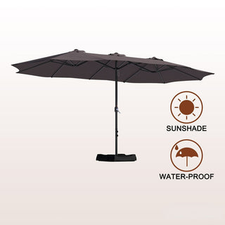 15FT Rectangular Patio Umbrella with Base & Crank Lift – Large Outdoor Market Umbrella for Backyard, Deck & Poolside