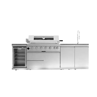 43" Outdoor Kitchen Island with 6-Burner 85,000 BTU Grill, Fridge, Rotisserie & Granite Countertops