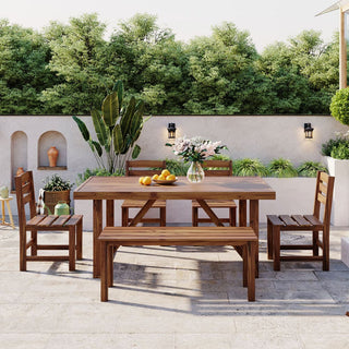 High-Quality Acacia Wood Patio Dining Set, Weather Resistant Outdoor Table & Chair Furniture for Backyard, Balcony & Garden