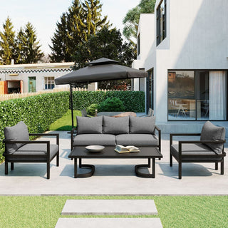 Outdoor Steel Conversation Sofa Set with Coffee Table – Waterproof Patio Furniture with UV-Resistant Cushions