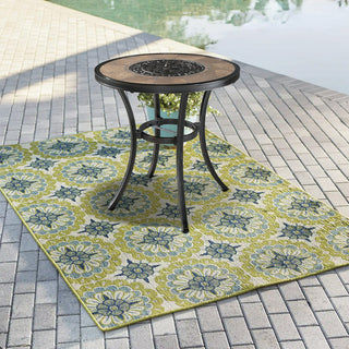 28 Inch Wood Grain Ceramic Top Cast Aluminum Bistro Table with Built-in Ice Bucket Rust Proof Outdoor Patio Table