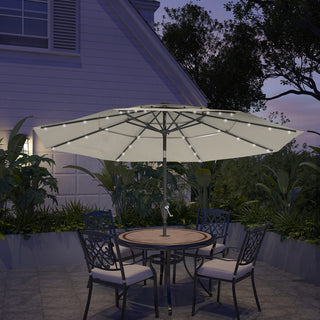 10FT 3-Tier Solar LED Patio Umbrella with Tilt & Crank, Aluminum Market Umbrella for Backyard, Deck & Garden