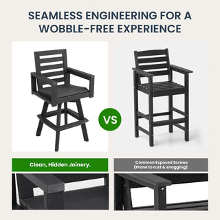 Outdoor 360° Swivel Bar Stool – All-Weather HDPE Patio Bar Chair with Ladder Back & Wood-Grain Finish