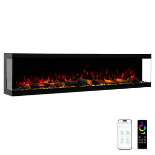 Panoramic 3-Sided Multi-Color LED Flame Wall-Mounted & Recessed Electric Fireplace