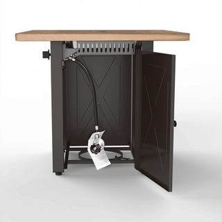 50,000 BTU Outdoor Propane Fire Pit Table, ETL Certified Gas Fire Pit with Side Door, Wood-Look Tabletop & X-Shaped Base