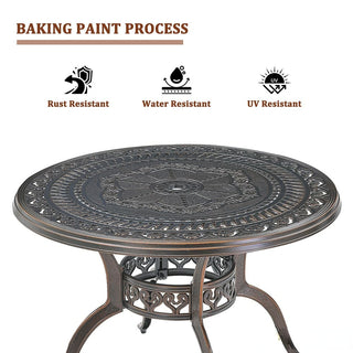 40" Round Cast Aluminum Outdoor Dining Table in Antique Bronze/White with 1.9" Umbrella Hole, Standard Height for Patio & Garden