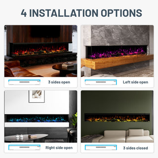 Panoramic 3-Sided Multi-Color LED Flame Wall-Mounted & Recessed Electric Fireplace