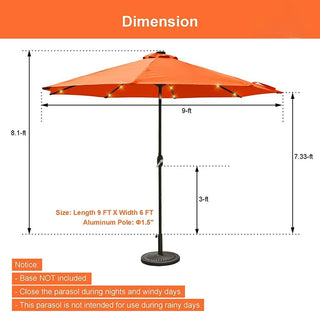 9ft Solar LED Patio Umbrella – Outdoor Market Umbrella with 32 LED Lights, Tilt & Crank