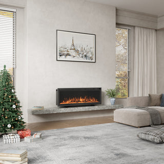 50/60/72-Inch Wall-Mounted & Recessed Electric Fireplace with Overheat Protection, Black