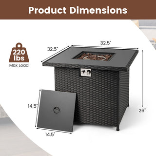 32.5 Inch Propane Fire Pit Table 50000 BTU with Tempered Glass Tabletop