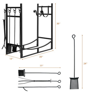 30/36 Inch Firewood Rack with 4 Tool Set Kindling Holders