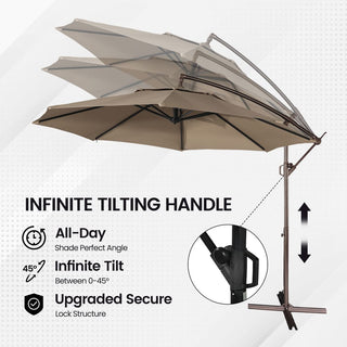 11 FT Steel Pole Solar LED Offset Patio Umbrella with 360° Rotation & Easy Crank – Outdoor Hanging Cantilever Umbrella for Patio & Garden