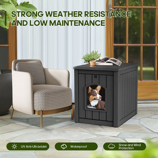 Dog House for Small to Large Sized Dogs, Outdoor and Indoor Doghouse with Durable Weatherproof Resin, Multi-Functional Pet House(Black, Medium)
