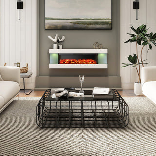 32"/50"/60"/72" Wall-Mounted Electric Fireplace with Suspended LED Lighting, Modern Indoor Fireplace for Living Room