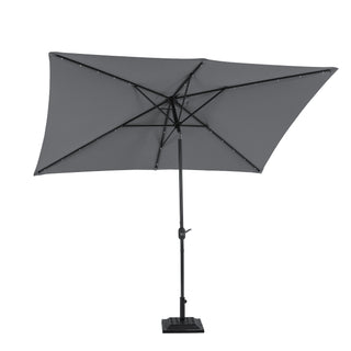 10Ft Outdoor Rectangular Umbrella with 26 Solar-Powered LED Lights, Crank and Tilt