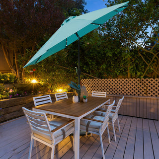 9ft Solar LED Patio Umbrella – Outdoor Market Umbrella with 32 LED Lights, Tilt & Crank