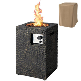 16 Inches Square Outdoor Propane Fire Pit with Lava Rocks Waterproof Cover 30,000 BTU