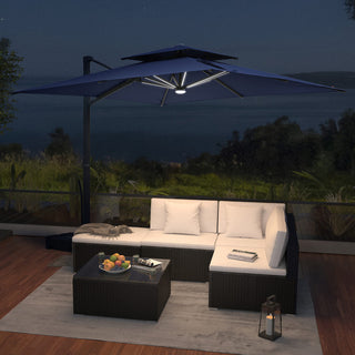 10FT Aluminum Cantilever Patio Umbrella with Removable LED Light Strips for Outdoor Shade