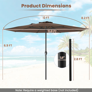 12 FT Patio Umbrella with Crank Handle & 8 Sturdy Ribs – Durable Outdoor Market Umbrella for Patio, Garden & Backyard