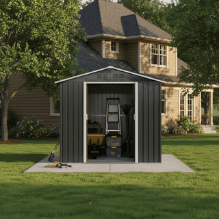 7x4.3 FT Metal Garden Shed with Window, Outdoor Storage Shed in Coal Grey, Heavy-Duty Weatherproof Steel Tool House for Backyard, Patio & Lawn