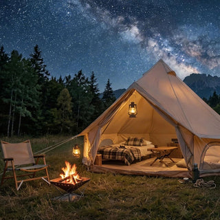 9.8FT 4-Season Bell Tent, Waterproof Glamping Yurt Tent with Stove Jack, Green/Beige Canvas Family Camping Tent for 4 Persons Outdoor Camping & Parties