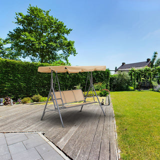 3-Person Beige Patio Swing Chair with Adjustable Waterproof Canopy for Outdoor Garden Backyard