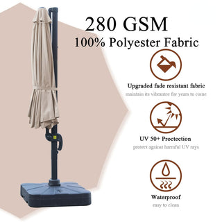 11ft Cantilever Patio Umbrella with Base – Outdoor Offset Market Umbrella with Crank Lift (Beige)