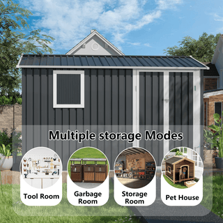 9 x 6 FT Metal Garden Storage Shed with Window, Outdoor Tool House for Patio, Backyard & Lawn, Weatherproof Utility Storage Building