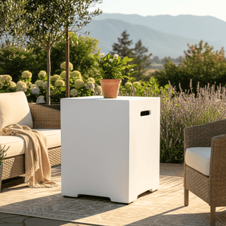 Propane Tank Cover Table, Outdoor Cylinder Hideaway Table for Gas Fire Pit and Gas Griddle, Outdoor Side Table for Fire Pit, Light Concrete