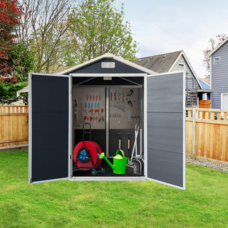 6x6 / 6x4 FT Resin Outdoor Storage Shed with Floor, Lockable Door, Weatherproof Plastic Garden Shed for Backyard & Lawn