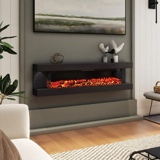 50"/60"/72" Wall-Mounted Electric Fireplace with Suspended LED Lighting, Modern Indoor Fireplace for Living Room