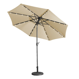 9-ft Aluminum Navy/ Lake Blue/ Tan/ Red Crank Market Patio Umbrella with Lights
